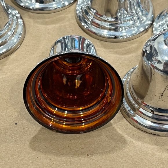 Set Of 8 Silver & Amber Bell-Shaped Ornaments - Picture 3 of 3